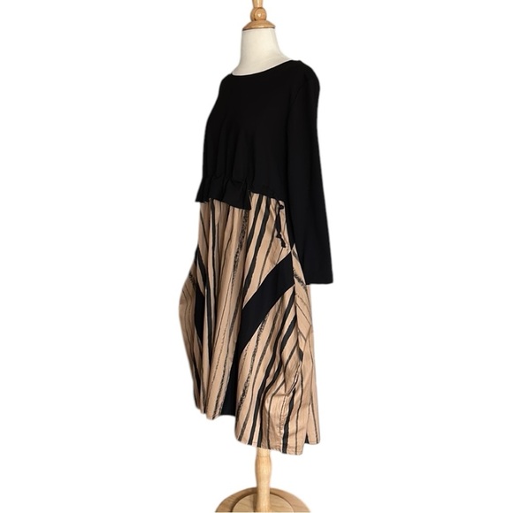 SIMPLY VANITE Lagenlook MIDI Dress Neutral Relaxed Fit Artistic Artsy Layer Look - Picture 5 of 16